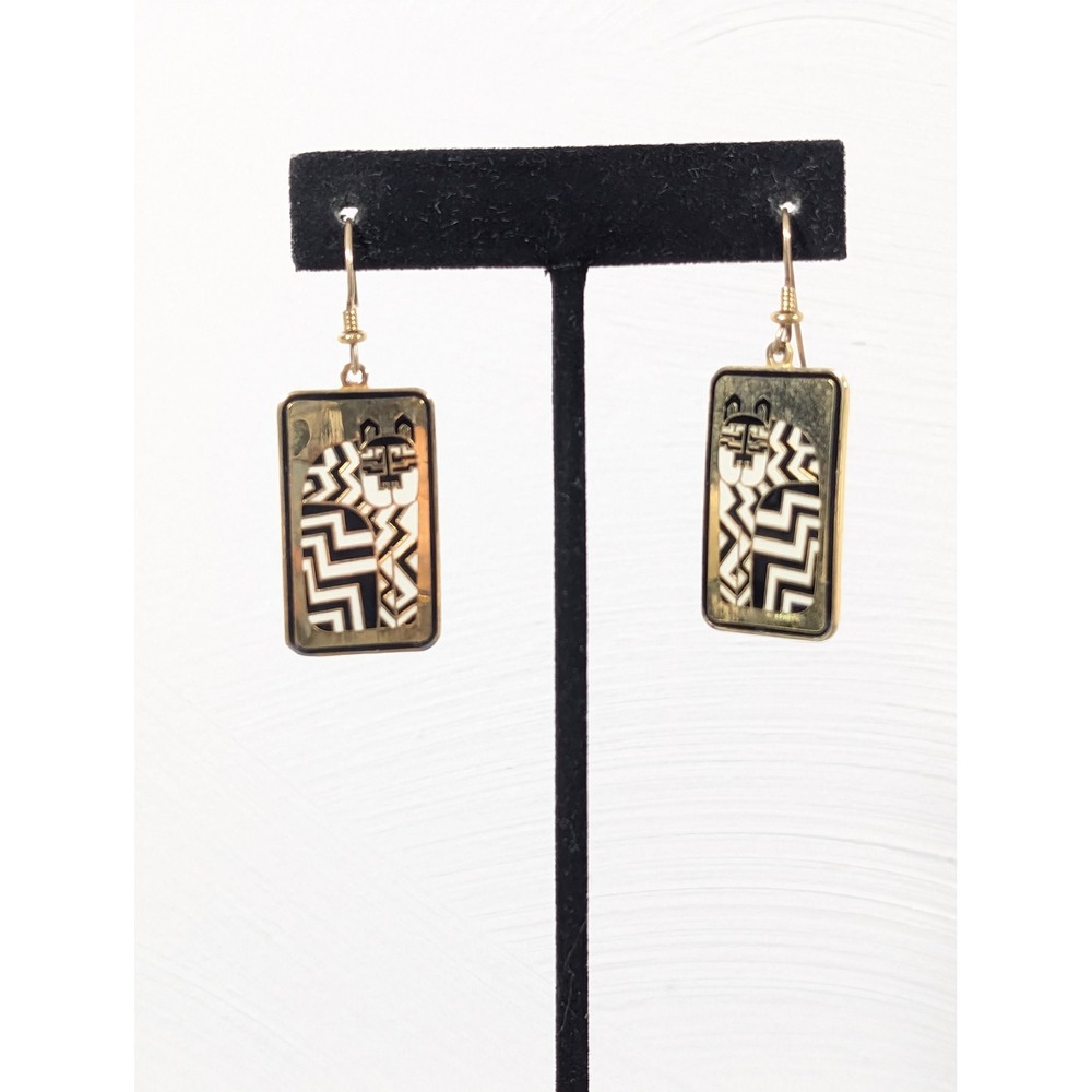Laurel Burch Gregorio Gold Tone Abstract Dangle Earrings‎ Signed Vintage